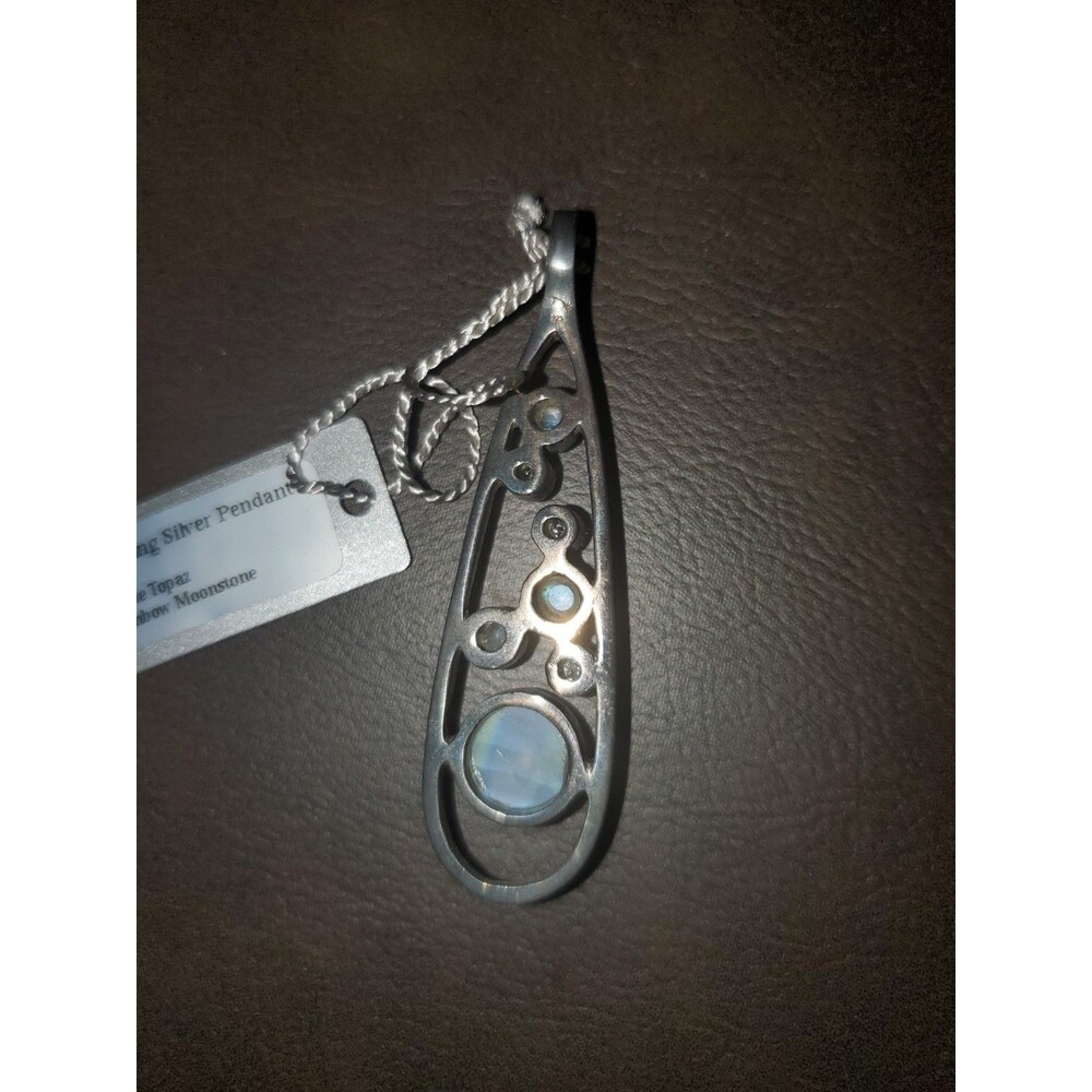 Starborn Creations 925 Sterling Silver Rainbow Moonstone And White Topaz Pendant - Picture 6 of 7